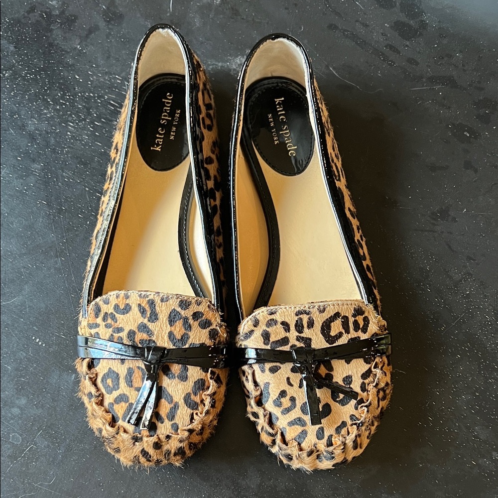 Kate Spade Animal Print Flat Loafers with Black Accents